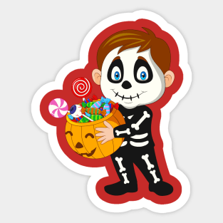 Kid Skeeiton Costume Holding Pumpkin Sticker